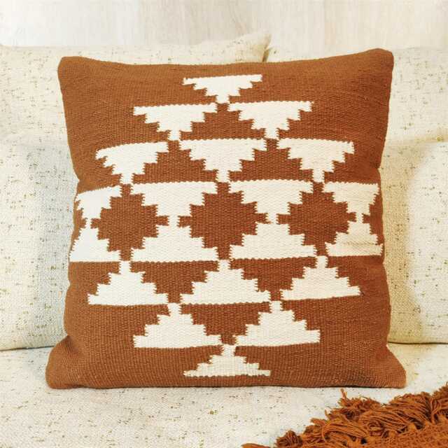 Rust Orange & Ivory Cotton Hand Loom Woven Textured Cushion Cover Boho Throw Pillow Case - image 1