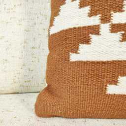 Rust Orange & Ivory Cotton Hand Loom Woven Textured Cushion Cover Boho Throw Pillow Case - thumbnail 3
