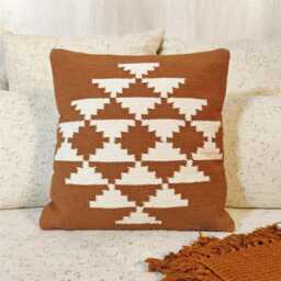 Rust Orange & Ivory Cotton Hand Loom Woven Textured Cushion Cover Boho Throw Pillow Case - thumbnail 2