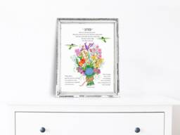 st. Francis Prayer Art Print Floral Hummingbird Colored Pencil Illustration - 8x10 - thumbnail 1