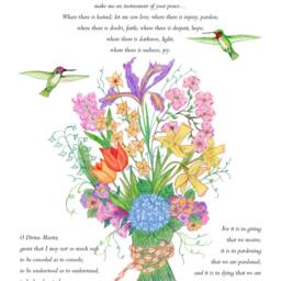 st. Francis Prayer Art Print Floral Hummingbird Colored Pencil Illustration - 8x10 - thumbnail 2