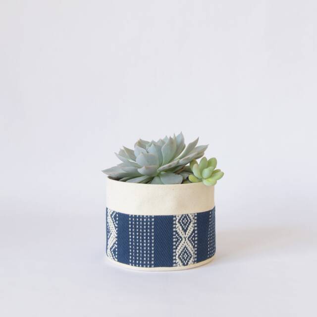 Medium Natural Canvas Sitting Planter - Indigo - image 1