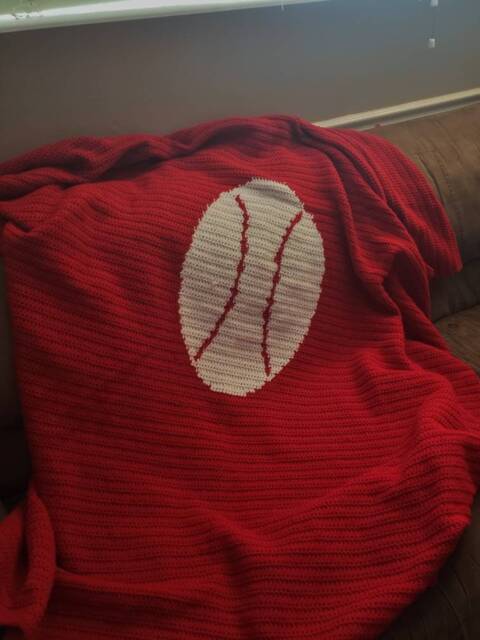 Red Baseball Blanket. Crochet Afghan. Throw. Baseball Items. Handmade Wedding Gift - image 1