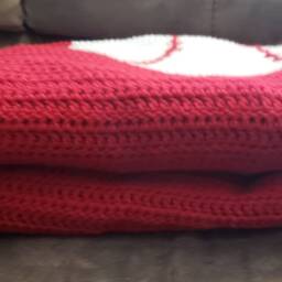 Red Baseball Blanket. Crochet Afghan. Throw. Baseball Items. Handmade Wedding Gift - thumbnail 3