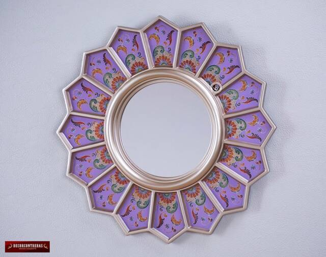 "Decorative Round Mirror For Wall 18.5In ""Purple Sunflower" - image 1