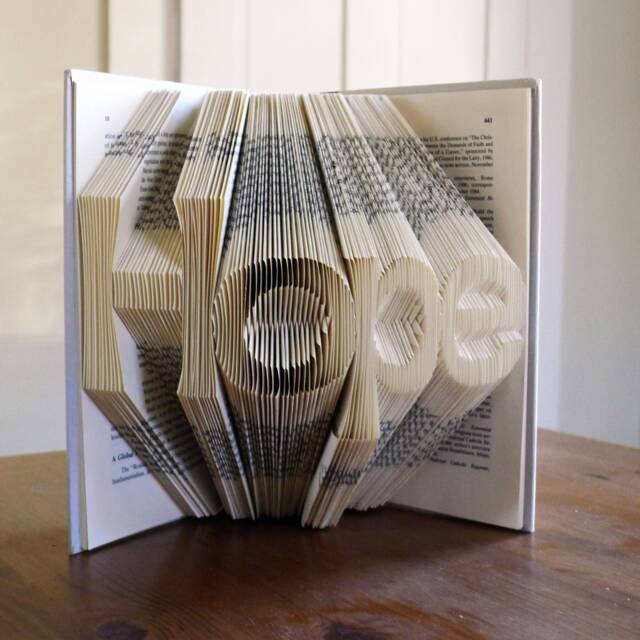 Hope - Folded Book Art Inspirational Sculpture Unique Gift Altered Origami - image 1