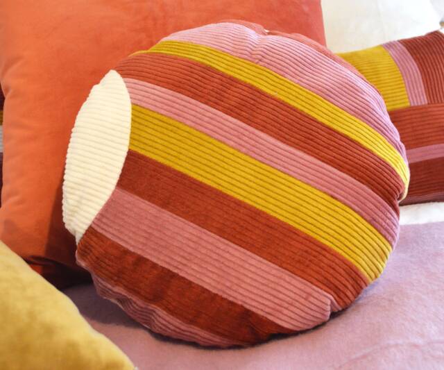 Round Cushion 40cm - Handmade in France Corduroy Patchwork - image 1