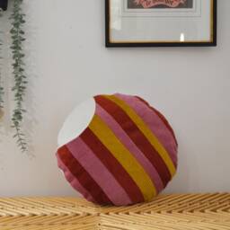 Round Cushion 40cm - Handmade in France Corduroy Patchwork - thumbnail 3