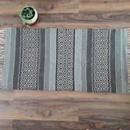 Handwoven Wool Rug Scandinavian Geometric Striped Runner - thumbnail 3