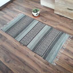 Handwoven Wool Rug Scandinavian Geometric Striped Runner - thumbnail 1