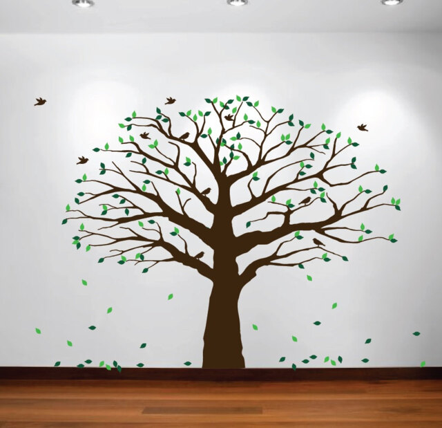 Large Wall Nursery Family Tree Decal Photo Branches Falling Leaves & Birds Sticker Removable #1233 - Choose Colors Size - image 1