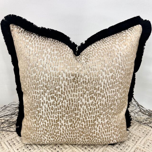 style No. 41 - Luxury Champagne Taupe Scatter Cushion Bed Set, Beds, Sofa. Textured Champagne Cushion Fringed in Black The Couture - image 1