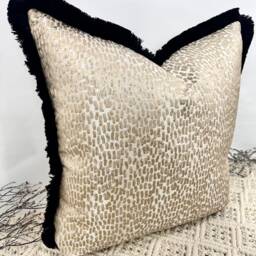 style No. 41 - Luxury Champagne Taupe Scatter Cushion Bed Set, Beds, Sofa. Textured Champagne Cushion Fringed in Black The Couture - thumbnail 2