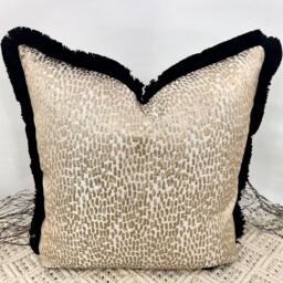 style No. 41 - Luxury Champagne Taupe Scatter Cushion Bed Set, Beds, Sofa. Textured Champagne Cushion Fringed in Black The Couture