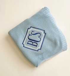 Embroidered Knit Baby Blanket - Teddy Brown Soft Pink Blue Lavender Cream Shower Gift Customized - thumbnail 1