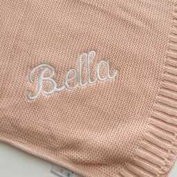 Embroidered Knit Baby Blanket - Teddy Brown Soft Pink Blue Lavender Cream Shower Gift Customized - thumbnail 2