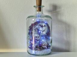 Spooky Halloween Bottle Lamp, Skull Vinyl Decor - thumbnail 1