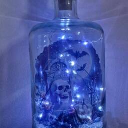 Spooky Halloween Bottle Lamp, Skull Vinyl Decor - thumbnail 2