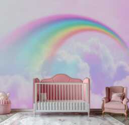 Rainbow Fantasy Heaven Wall Mural Rainbowin Clouds Backdrop Nursery Decor Baby Girl Customizable Design Removable Wallpaper - thumbnail 1