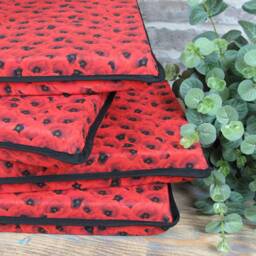 Red Poppy Square Chair Pads, Bistro Kitchen Seat Cushions, Set Of 4 - thumbnail 3