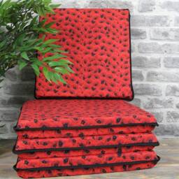 Red Poppy Square Chair Pads, Bistro Kitchen Seat Cushions, Set Of 4 - thumbnail 1