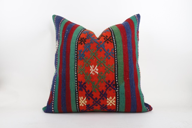 Handwoven Wool Kilim Pillow Cover, Bohemian Turkish Design - 24''x24'' - image 1