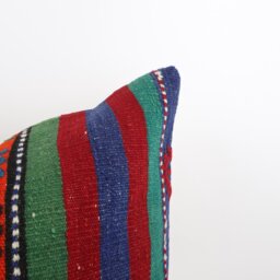 Handwoven Wool Kilim Pillow Cover, Bohemian Turkish Design - 24''x24'' - thumbnail 2