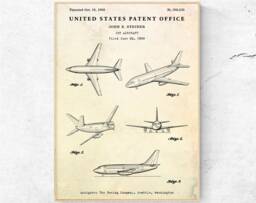 Jet Aircraft 1966 Patent Print. Aviation Inventions Plane Blueprint Wall Art. Pilot Gift, Airplane Poster, Ready To Hang Canvas - thumbnail 1