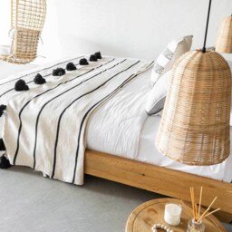 Organic Moroccan Blanket - Handmade Pom Blanket Tassel Throw Bedroom Cozy Gift - thumbnail 2