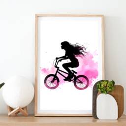 Bmx Girl Print - Set Of 3 Pink Prints - Poster Bedroom Decor Gift For Bmxing Bike Artwork Biking Watercolour Wall Art Images - thumbnail 2