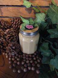 Sandalwood Handmade Hand Poured 28 Oz Soy Candle in Ribbed Glass Jar With Rustic Metal Lid - thumbnail 1