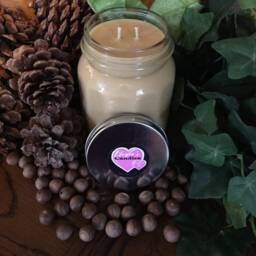 Sandalwood Handmade Hand Poured 28 Oz Soy Candle in Ribbed Glass Jar With Rustic Metal Lid - thumbnail 2