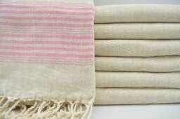 "Pink Striped Towel, Linen Towel, Turkish Hammam Peshtemal, 40""x67" - thumbnail 1