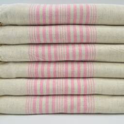 "Pink Striped Towel, Linen Towel, Turkish Hammam Peshtemal, 40""x67" - thumbnail 2