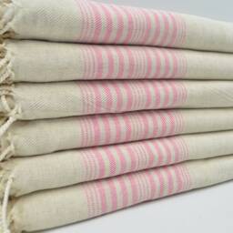 "Pink Striped Towel, Linen Towel, Turkish Hammam Peshtemal, 40""x67" - thumbnail 3