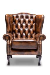 Chesterfield High Back Wing Chair in Autumn Tan Leather - thumbnail 1