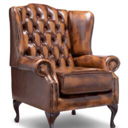 Chesterfield High Back Wing Chair in Autumn Tan Leather - thumbnail 2