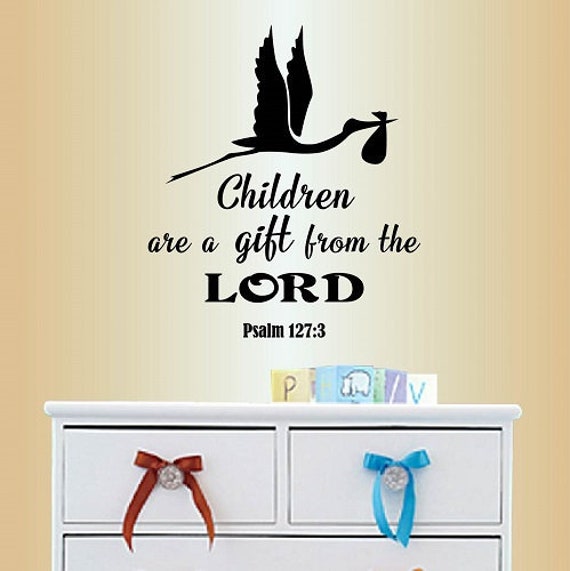 In-Style Decals Wall Vinyl Decal Home Decor Sticker Children Are A Gift From The Lord Psalm Quote Flying Stork Bundle Nursery Design 237 - image 1