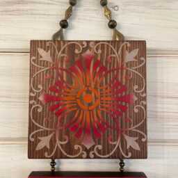 Abstract Flower Wall Hanging in Red, Orange & Bronze - thumbnail 3
