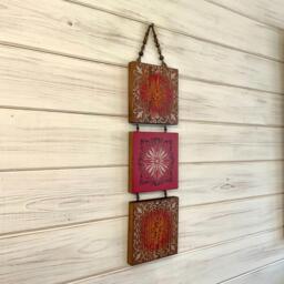 Abstract Flower Wall Hanging in Red, Orange & Bronze
