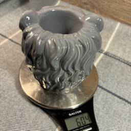 Preloved Lion Head Grey Ceramic Planter For A Small Plant - King Of The Jungle Tropical Home Leo August Zodiac Horoscope Safari Big Cats - thumbnail 2