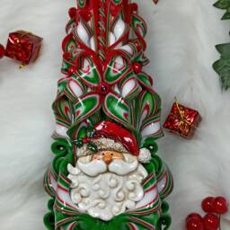 xlarge Colorful & Unique Hand Carved Candle With Santa - Red Christmas Perfect Gift & Decor - thumbnail 2
