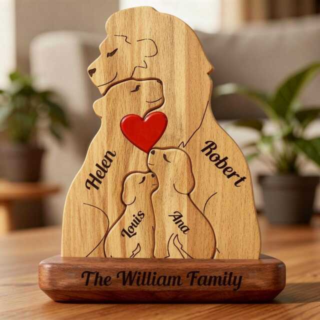 Personalised Wooden Lion Family Puzzle, Decoration, Mothers Day Gift, Unique Of 2-7 Ornament, Gift For Mum/Dad/Wife - image 1