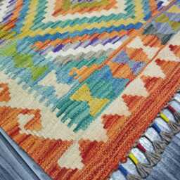 Tribal Kilim Rug, Handmade Artisan Afghan Turkish Scandinavian Navajo Bohemian Flatweave Natural Wool Rug 114x80 cm - thumbnail 2