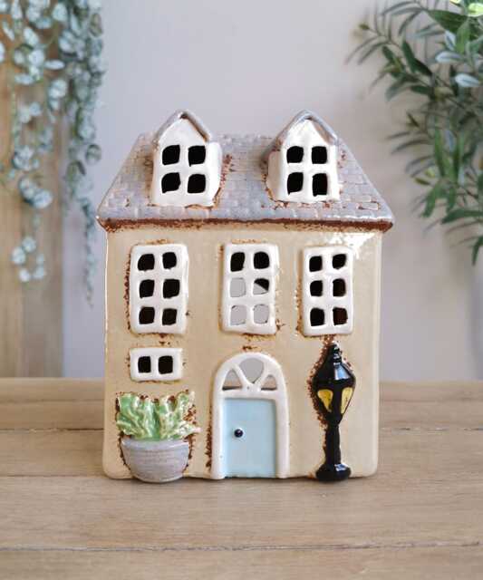 Cream Ceramic Cottage House Tealight Holder - Garden Dormer - image 1