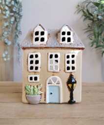 Cream Ceramic Cottage House Tealight Holder - Garden Dormer