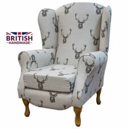 Handmade Stag Print Wingback Armchair & Footstool British Fireside Chair - thumbnail 2