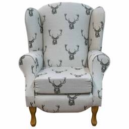 Handmade Stag Print Wingback Armchair & Footstool British Fireside Chair - thumbnail 3