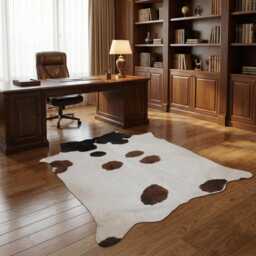 Authentic Large Brown & White Cowhide Rug - Statement Piece For Sophisticated Decor - 56x45 Inches - thumbnail 3