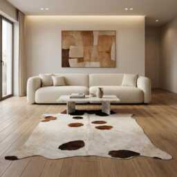Authentic Large Brown & White Cowhide Rug - Statement Piece For Sophisticated Decor - 56x45 Inches - thumbnail 2